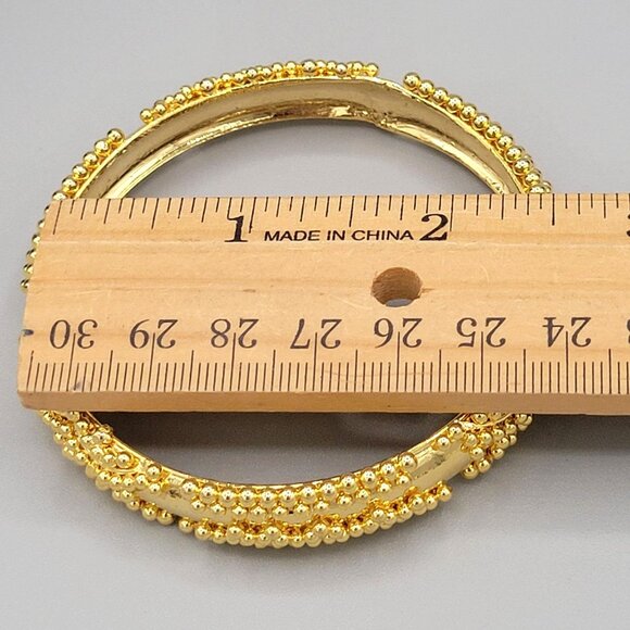 Gold Tone Studded Beaded Bangle Bracelet Stackable Retro Style Up to 7 1/2" - Picture 4 of 5